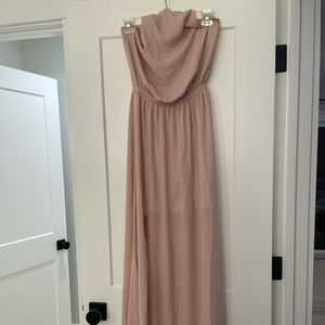 Heather Halter bridesmaid in dusty blush crisp